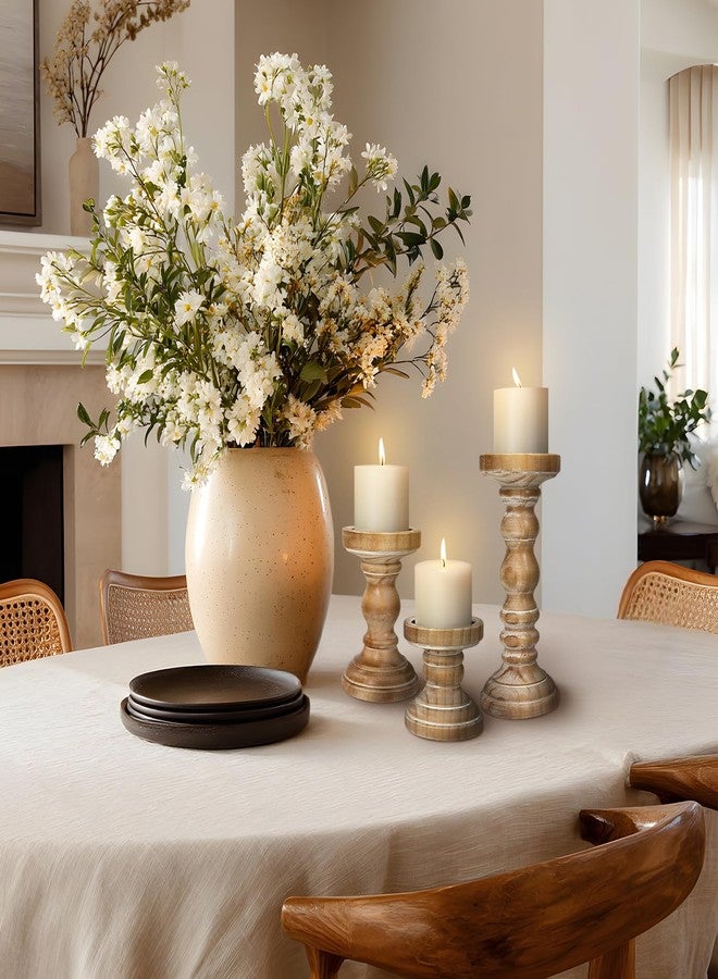 CEDARLUX Candle Holder for Pillar Candle Set of 3, Farmhouse Wood Candle Holder, Rustic Wooden Candle Stand, Vintage Tall Candle Stand Decorative for Living Room, Table Centerpiece,Brown - Image 4